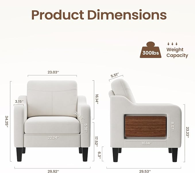 Accent Chair for Living Room Modern Linen Upholstered Armchair Side Wooden - Image 2