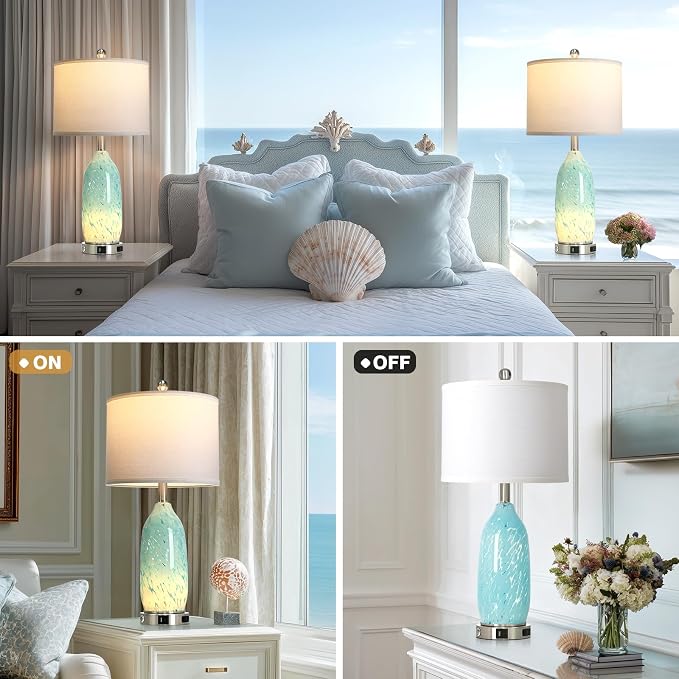 Rinweey 26" Bule Glass Table Lamps Set of 2, Nautical lamp - Image 5