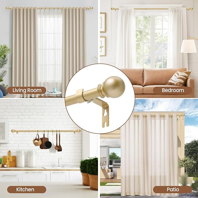 Gold Curtain Rod for Windows 48 to 84 or 88 Inch, 5/8 Inch Diameter Adjustable - Image 7