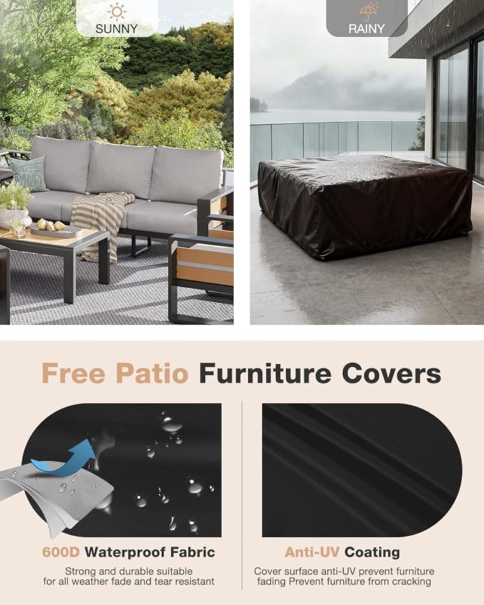 Aoxun Aluminum Patio Furniture Set, 5 Piece Luxury Outdoor Sectional - Image 8