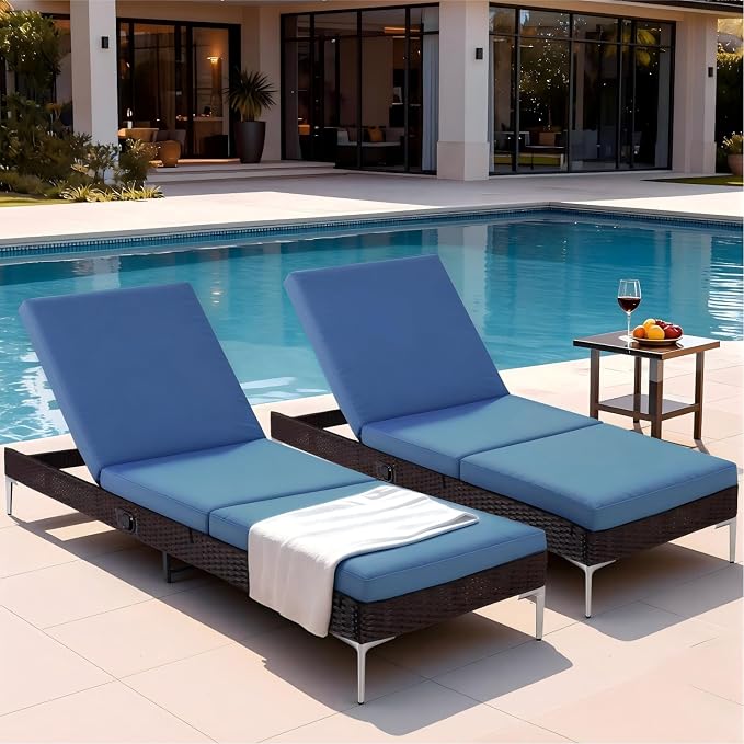 HOMREST Outdoor Chaise Lounge Chair Set of 2, Patio Wicker Lounge Chairs by HOMREST
