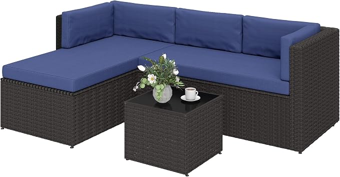 Outsunny 3 Piece Patio Furniture Set, Wicker Rattan Outdoor Patio Conversation by Outsunny