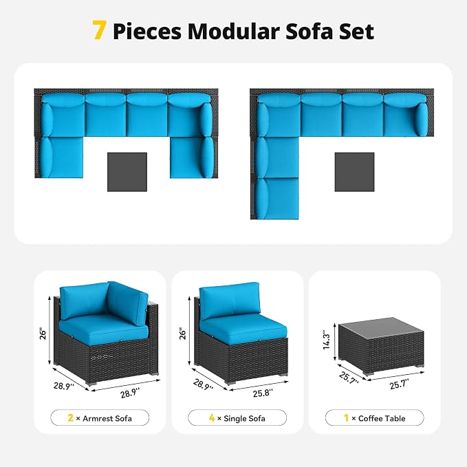 Aoxun Patio Furniture Set with Umbrella, 8 Piece Outdoor Sectional Sofas - Image 7