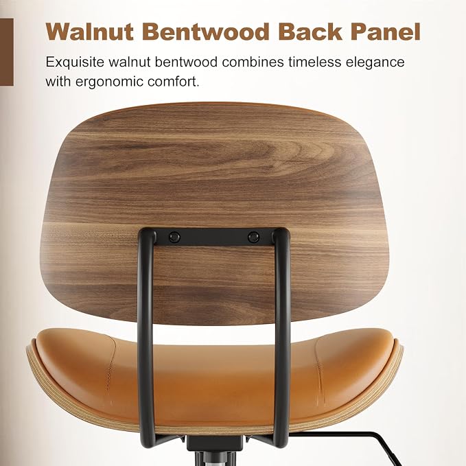Armless Office Chair with Wheels, PU Leather Adjustable Height Desk Chair - Image 5