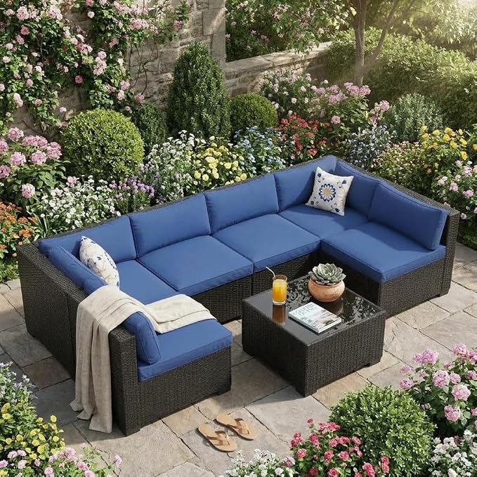 7-Piece Outdoor Patio Furniture Set, Modular Sectional Sofa by GarveeHome