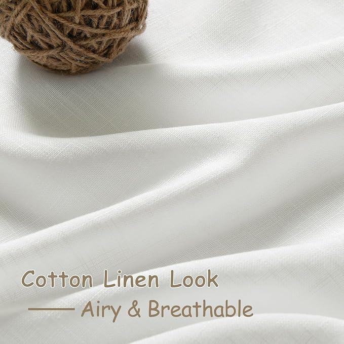 Off White Linen Sheer Curtains 102 Inches 2 Panels Set Back Tab Rod Pocket - Image 5
