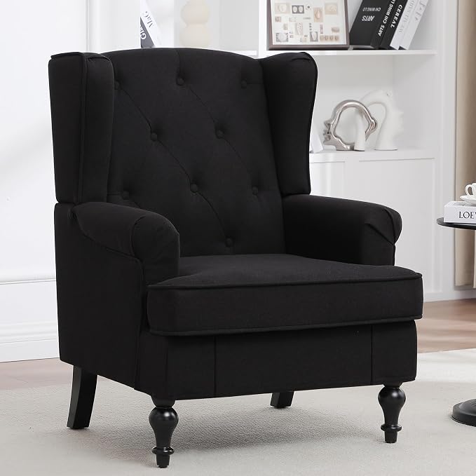 Accent Chair Set of 2, Mid Century Modern Fabric Wingback Chair, Upholstered - Image 8