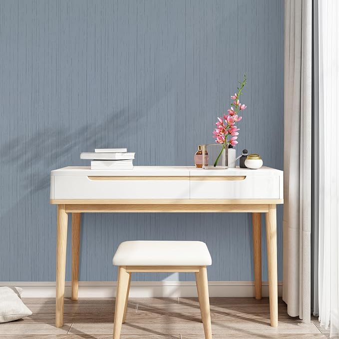 Grey Blue Grasscloth Peel and Stick Wallpaper 15.74" x 196.85" Textured Neutral - Image 4