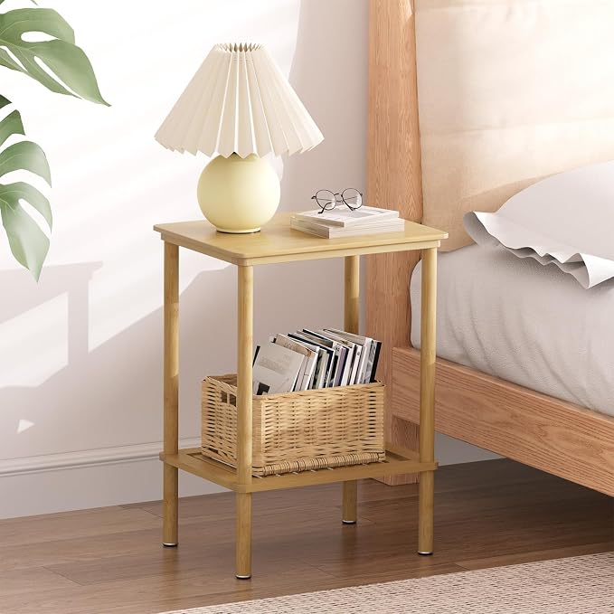 2 Tier Bamboo End Table, Narrow Side Table - Image 8