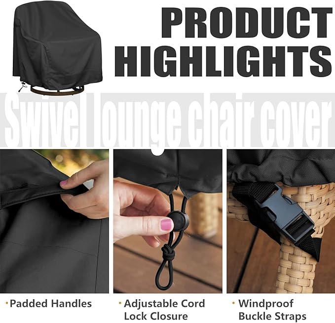 Outdoor Swivel Lounge Chair Cover 2 Pack, Waterproof Heavy Duty Outdoor Chair - Image 3