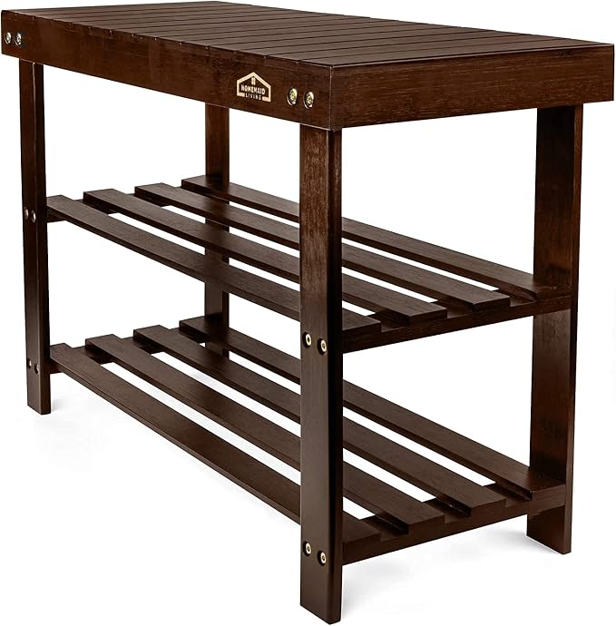 Homemaid Living Bamboo 3 Tier Shoe Rack Bench, Premium Shoe Organizer or - Image 6