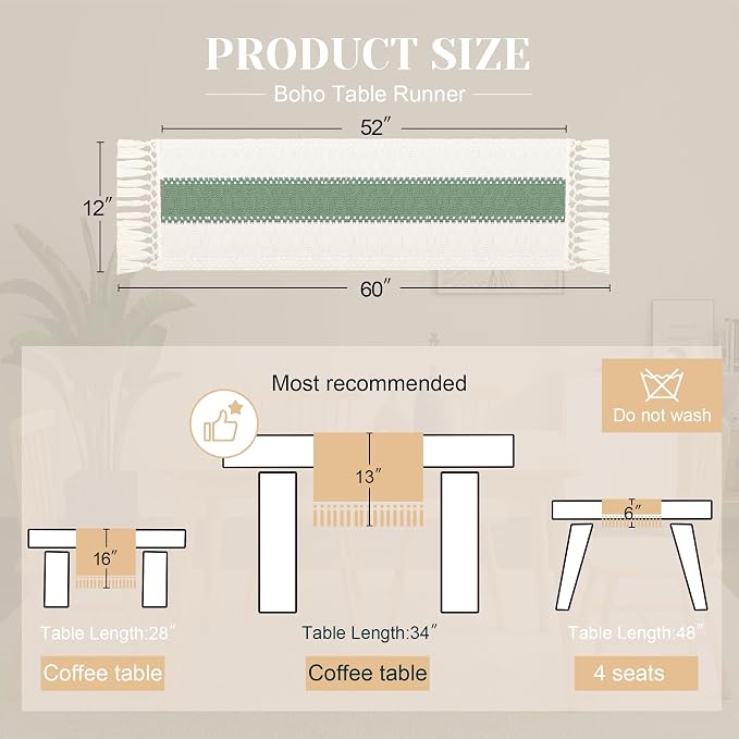 FEXIA Sage Green Table Runner 60 Inches Long - Image 2
