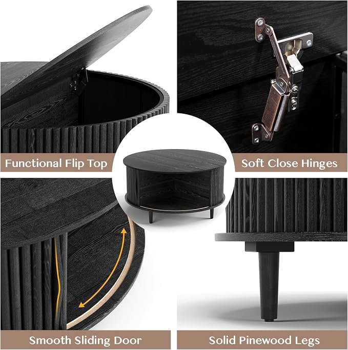 SULIVES Black Round Coffee Table - Image 5