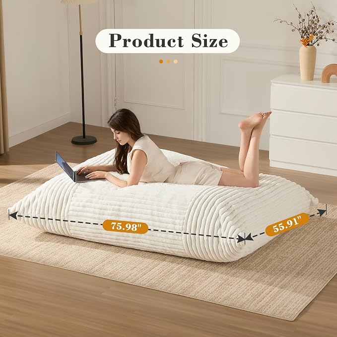 3-in-1 Giant Bean Bag Chair for Adults & Kids, Convertible Floor Sofa to - Image 6