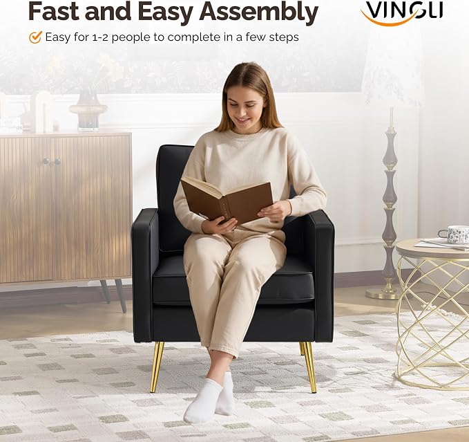 VINGLI Modern PU Leather Accent Chair, Single Sofa Chair - Image 6
