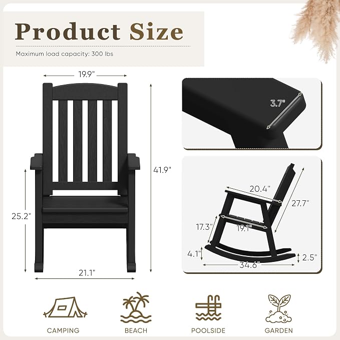 Greesum Set of 2 Outdoor Rocking Chair, 300lbs All-Weather Patio Rocker - Image 3