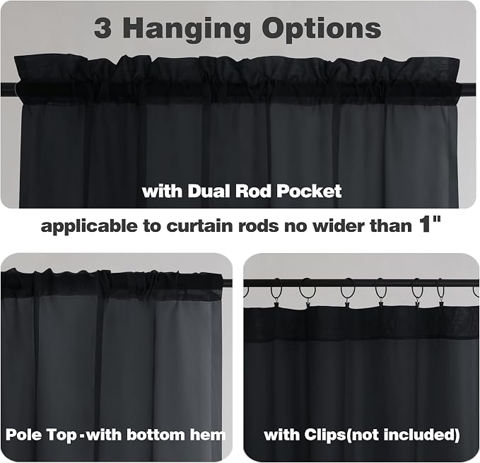 Chyhomenyc Sheer Curtains 36 Inch Length, Short Voile Sheer Window Curtians - Image 6