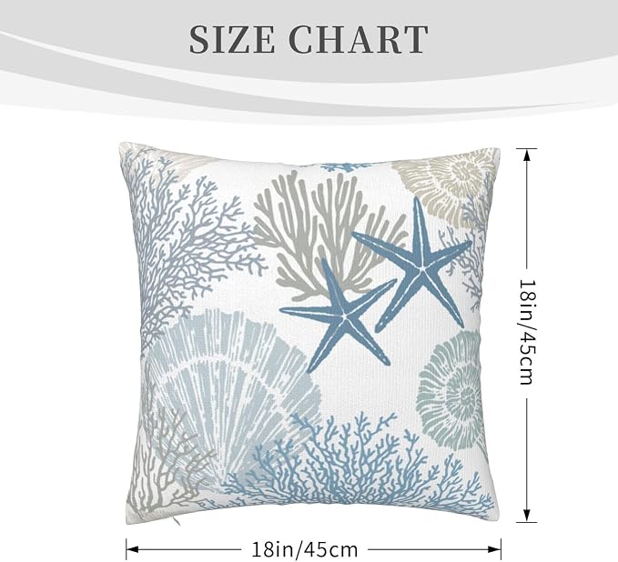 Nautical Coastal Beach Pillow Covers 18x18 Set of 2, Ocean Themed Seashell - Image 3