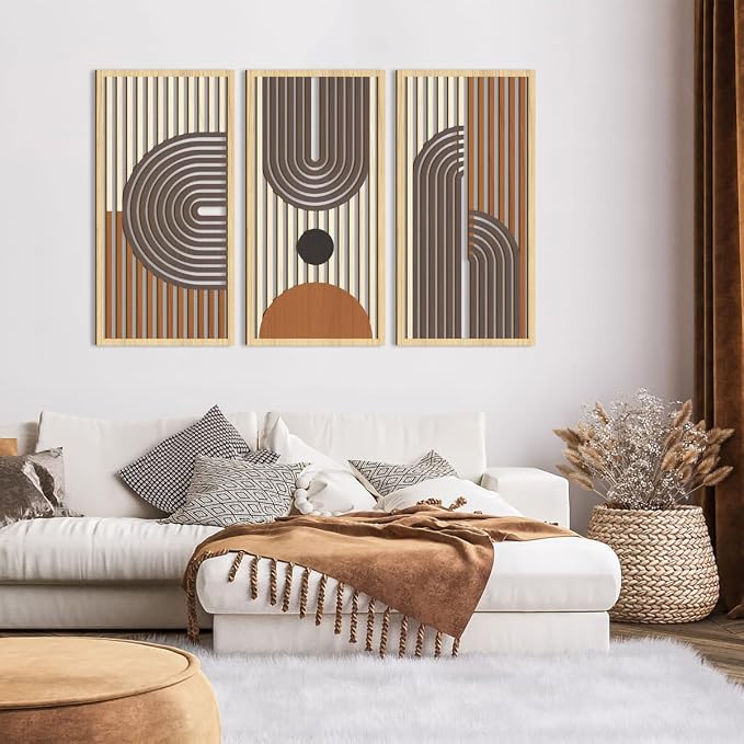 IARTTOP Mid century Modern Decor 16x32 Inch Large Boho Wood Wall Art Abstract - Image 2