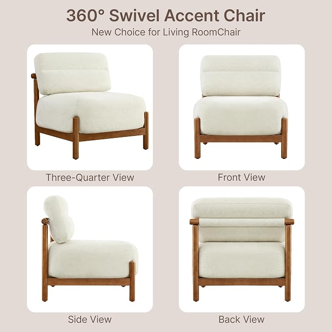 Mid Century Modern Accent Chair Set of 2, Upholstered Armless Lounge Chair - Image 6