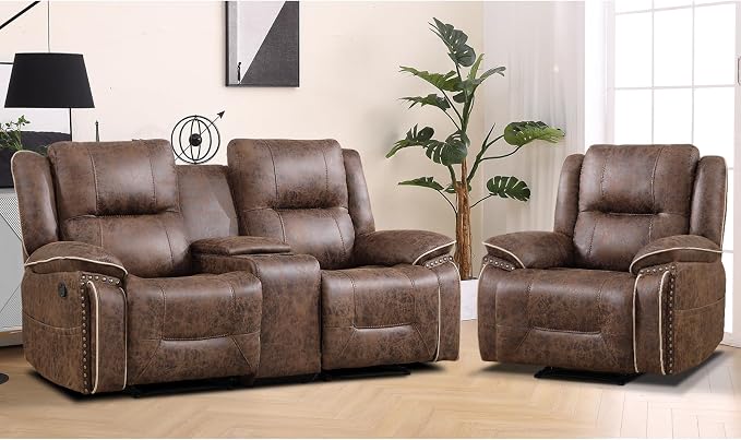 EBELLO Faux Leather Manual Recliner Sofa Set, 1 Seat Reclining Chair and a - Image 7