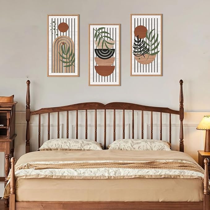 IARTTOP Boho Mid-century Modern Wood Wall Art 8x16 Inch Framed Bohemian - Image 4
