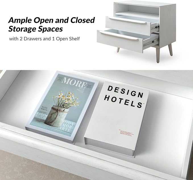 HULALA HOME End Table with Charging Station, Mid-Century Modern 2 Drawer and - Image 3