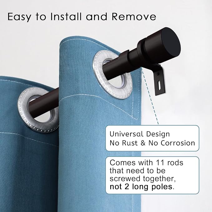 Byondeth Curtain Rods for Windows 16 to 170 Inches Adjustable Length 1 Inch - Image 2