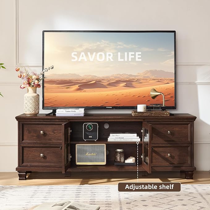 SAVOR LIFE Farmhouse TV Stands for Living Room, Wood TV Console - Image 3