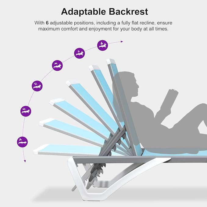 PURPLE LEAF Patio Chaise Lounge Chair Outside Aluminum Plastic Stackable - Image 9