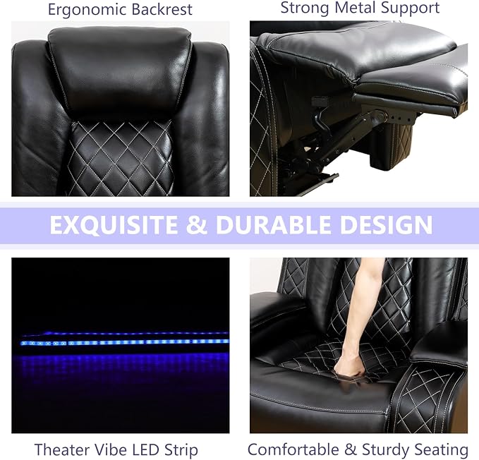 Power Reclining Sofa Set, Living Room Furniture Sets, Leather Power Recliner - Image 7