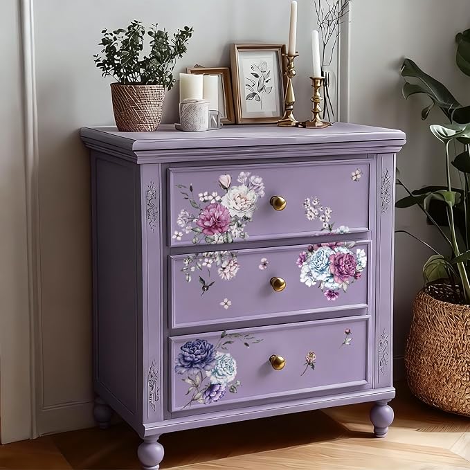 Floral Vintage Rub on Transfer for Furniture Large Flower UV DTF Transfer by Flortlias