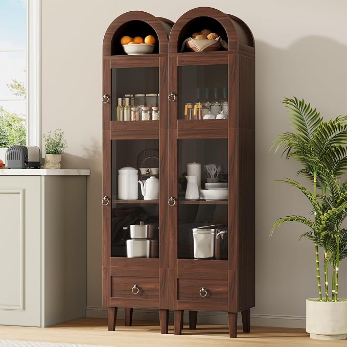 71" Tall Arched Cabinet with Acrylic Door, Modern Curio Arched Bookcase with - Image 7
