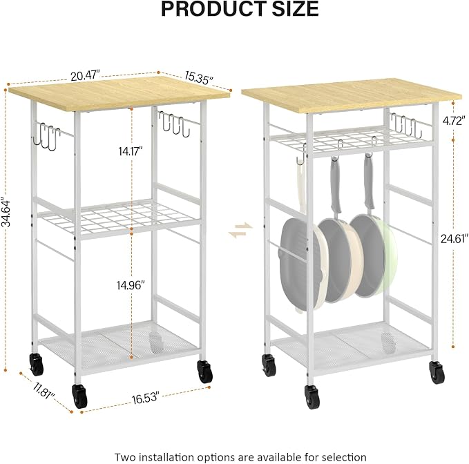 ThreeHio Rolling Kitchen Microwave Cart, 3 Tier Microwave Table Stand - Image 3