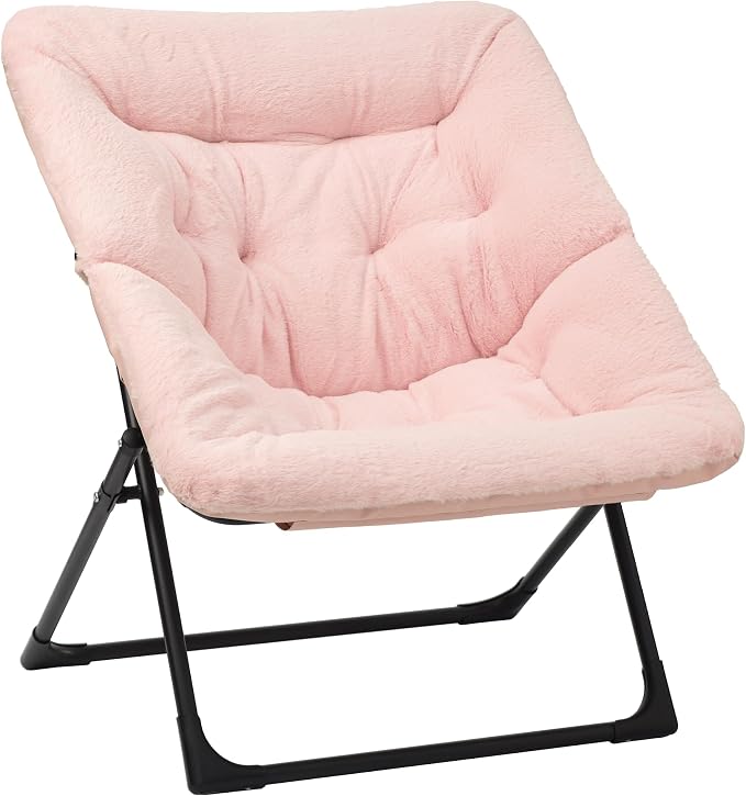 Comfy Saucer Chair for Adults, Soft Faux Fur Bedroom Chair, Accent Dorm Chairs by MordchilHF