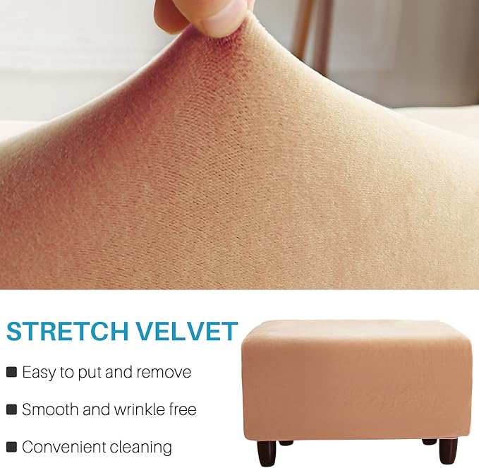 Ottoman Cover, Stretch Rectangle Velvet Ottoman Slipcovers of Foot Stool - Image 4