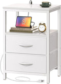 Huuger Nightstand with Charging Station, Side Table with 2 Fabric Drawers by Huuger