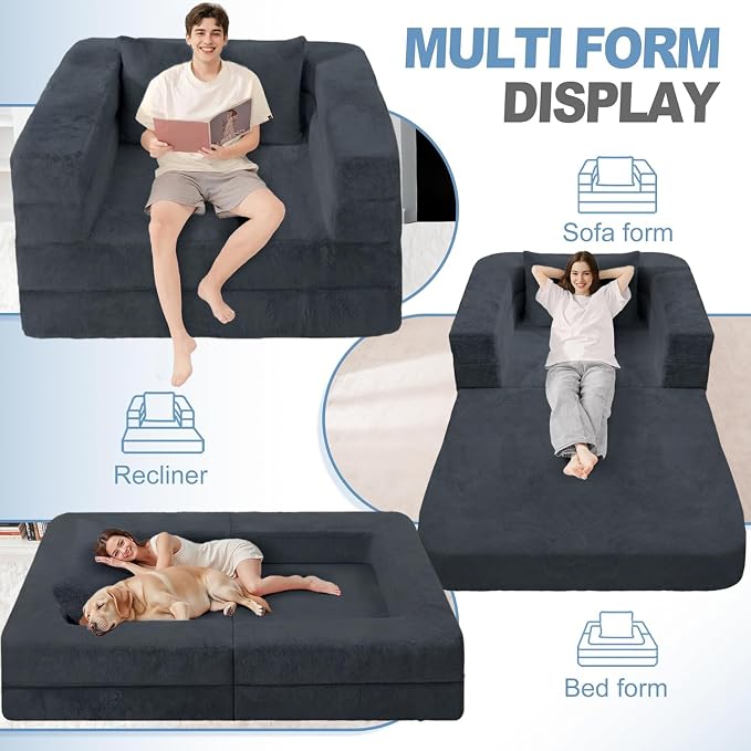 Futon Sofa Bed with Pillow, 3-in-1 Sleeper Sofa Bed with Removable Cover - Image 4
