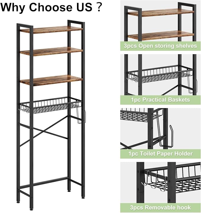 Kalrin Over-The-Toilet Storage Rack, 4-Tier Bathroom Organizer Shelf Over Toilet - Image 7