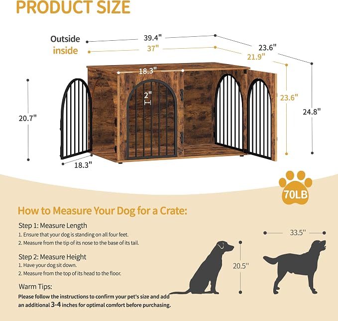 Hzuaneri 39.4" Wooden Dog Crate Furniture, Indoor Dog Kennel Dogs Cage - Image 2