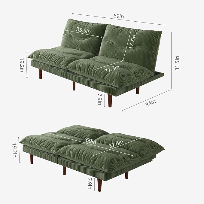 DreamDashio Futon Sofa Bed, 69 inch Futon Couch - Image 2