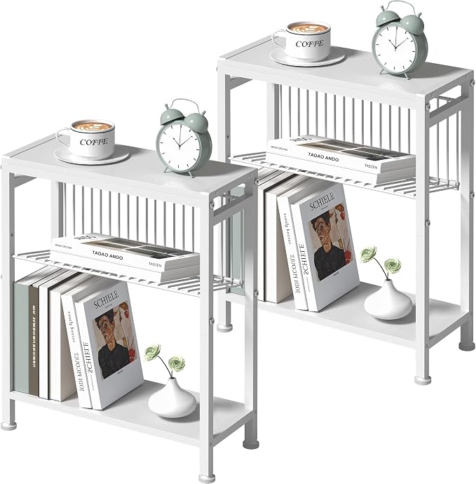 End Table Set of 2 for Small Space, 3-Tier Narrow Side Table by HOME