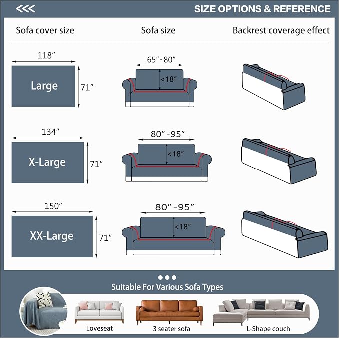 DREAMINGO Modern Minimalism Couch Cover Pets Loveseat Protector Greyish Blue - Image 2