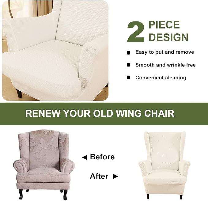 HAOYONG Jacquard Wingback Chair Cover Thickening Armchair Covers 2 Pieces - Image 6