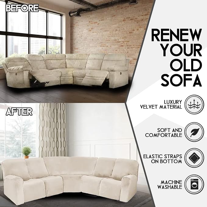LightInTheBox 7-Piece Velvet Stretch Reclining Couch Covers 5 Seats Corner Sofa - Image 2