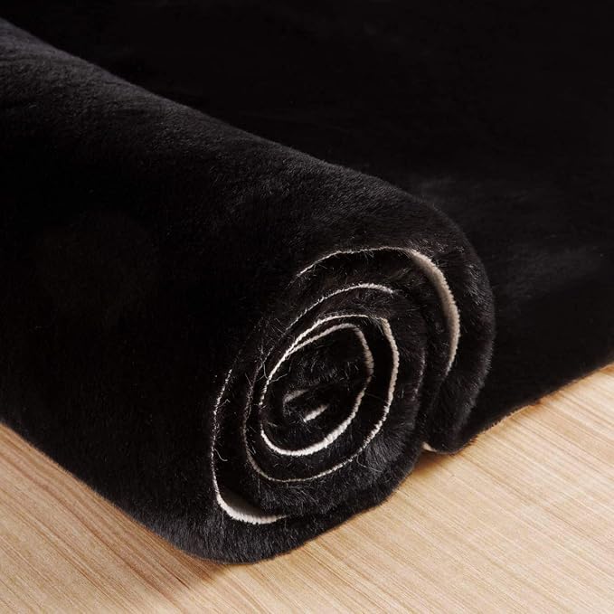 ORINOVA Black Faux Rabbit Washable Fur Area Rugs - Image 7