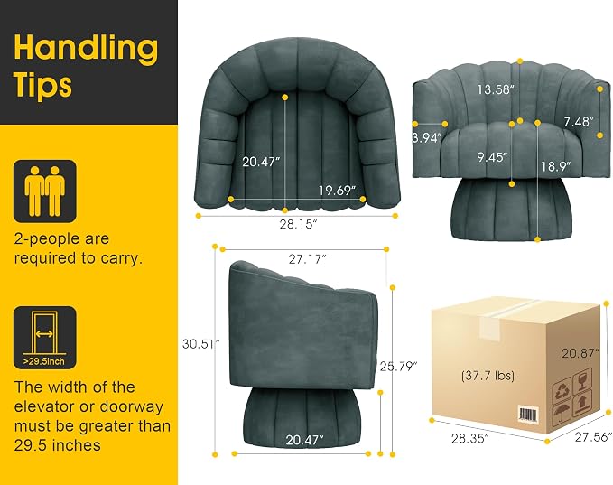 Dewhut Swivel Accent Chair, 360° Swivel Barrel Chair - Image 2