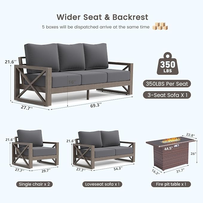 UDPATIO Aluminum Patio Furniture Set, Faux Wood Grain Modern Outdoor Furniture - Image 8