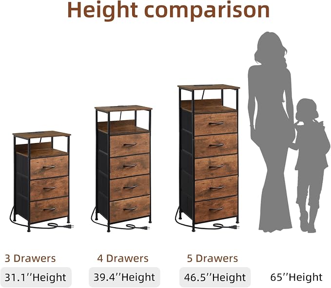 Somdot Tall Nightstand with Charging Station and LED Light - Image 9