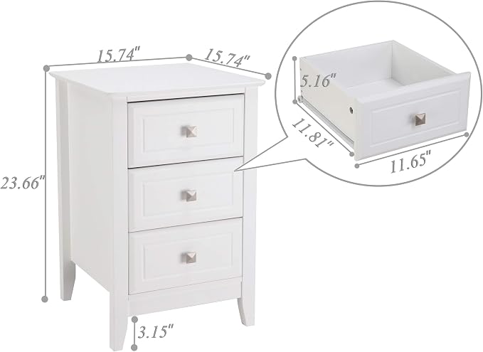 Bonnlo White Nightstand with 3 Drawers, Modern Night Stand - Image 3